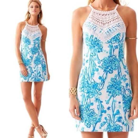 LILLY PULITZER Pearl Lace Shift Dress, Size 2, Blue White Back It Up, EUC - Picture 1 of 13